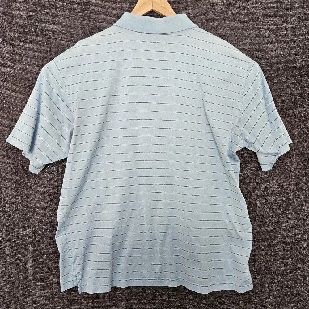 Golf Polo Shirt Short Sleeve Mens XL Blue Plaid  100% Cotton Alan Flusser Stripe